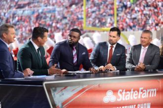 From Left Rob Stone Brady Quinn Mark Ingram Matt Leinart And Urban Meyer On Fox Big Noon Kickoff Show