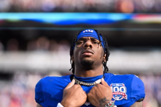 Malik Nabers Of The New York Giants Stands On The Field Prior To The Start Of The Game Against The Tampa Bay Buccaneers At Metlife Stadium