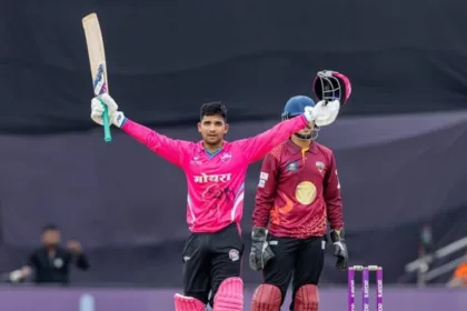 Akshat Raghuwanshi In Action During A T20 Cricket Match