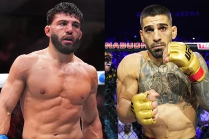 Arman Tsarukyan And Ilia Topuria Face Off In Promotional Setting