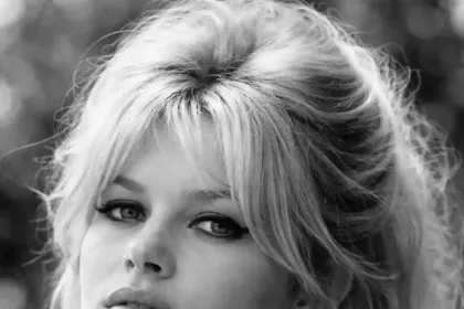 Black-and-white portrait of Brigitte Bardot from the 1960s