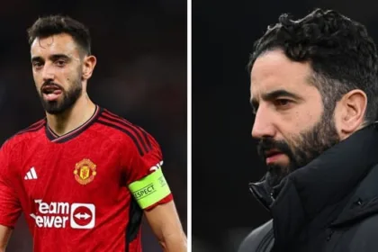 Bruno Fernandes Clutching His Hamstring During Match At Villa Park