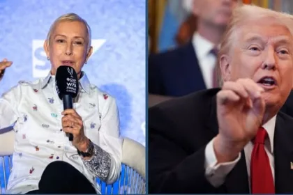 Martina Navratilova Looking Serious With Legal Documents In Background