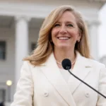 Abigail Spanberger standing at the Virginia State Capitol during inauguration