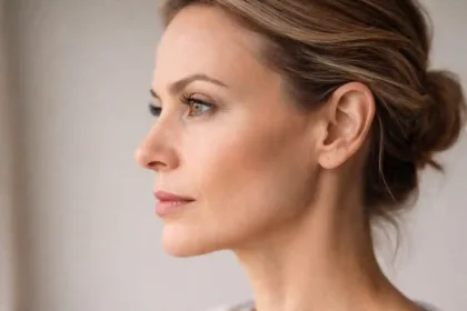 Neutral human face profile illustrating facial changes