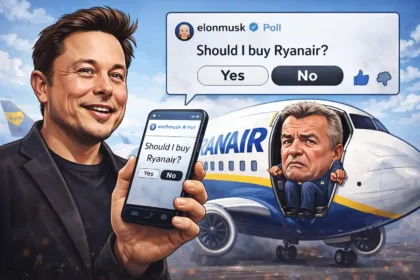 Commercial airliner parked at a busy airport runway with ground service equipment