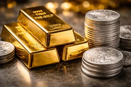 Gold bars and silver coins representing precious metal market trends