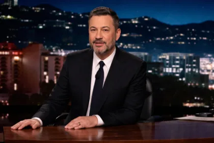 Jimmy Kimmel performing monologue on late-night TV
