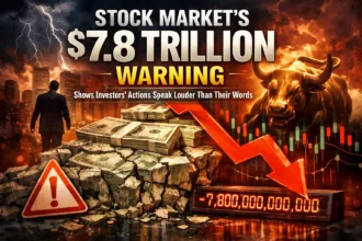 Stock market trading floor with digital financial charts and data screens