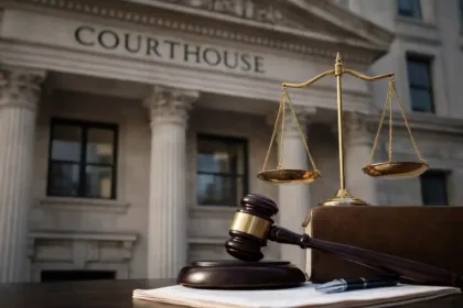 A courthouse building representing legal proceedings and lawsuit action